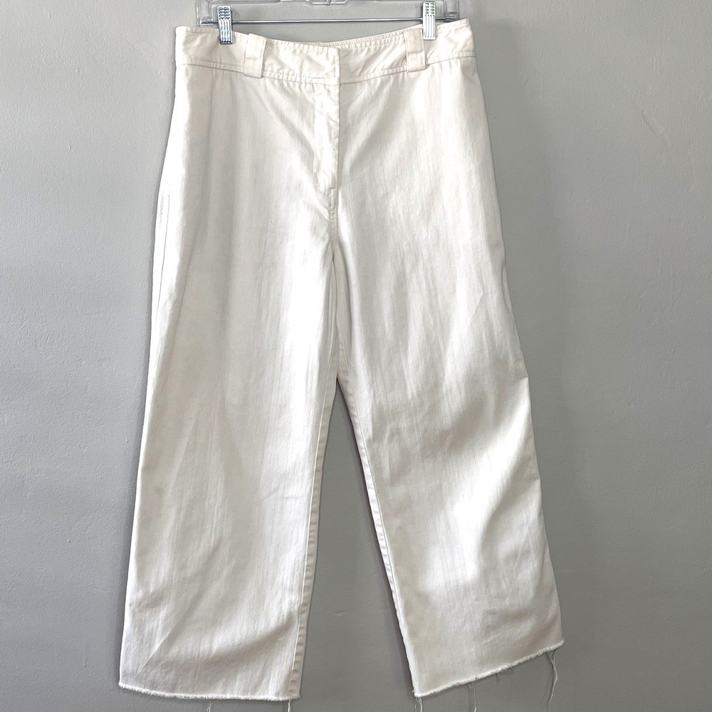 Saintart Wide Leg Pant L Ivory/Off White Raw Hems Quiet Luxury Minimalist Modern